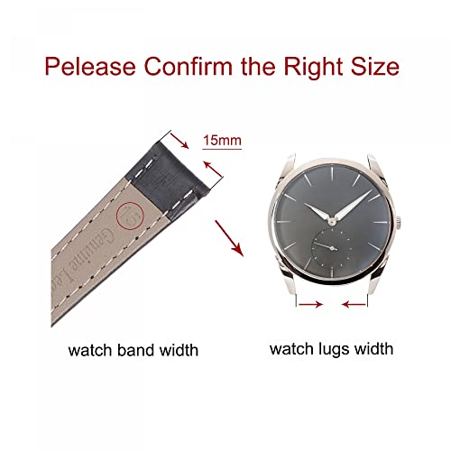 Correa de reloj de cuero de 15 mm uxcell negra con barras de resorte de recambio 2