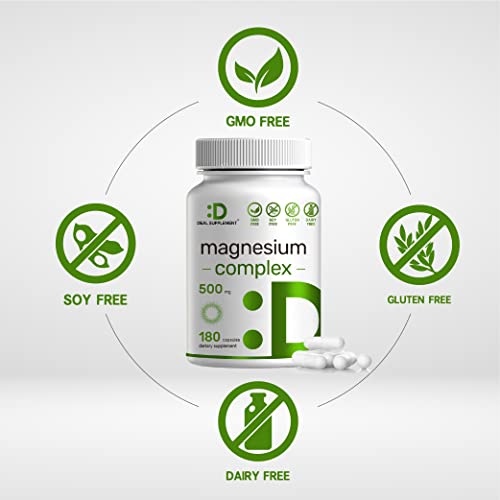 Magnesium Complex Supplement 500Mg, 180 Capsules, 5 In 1 Formula, Magnesium Glycinate And Malate, Citrate, Aspartate & Gluconate, Chelated For Absorption, Supports Muscle, Joint Health & Relaxation #TOP2