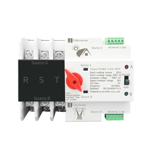 Sélecteur de transfert automatique 3P double puissance Rail Din ATS triphasé 63A