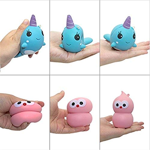 acetek Squishy Toys 3 Pcs, Cute Kawaii Stress Relief Squeeze Squishies Toy, Unicorn, Bird, Whale, Lovely Slow Rising Jumbo Animal Squishy Miniature Novelty Toys for Kids/Girls, Random Color