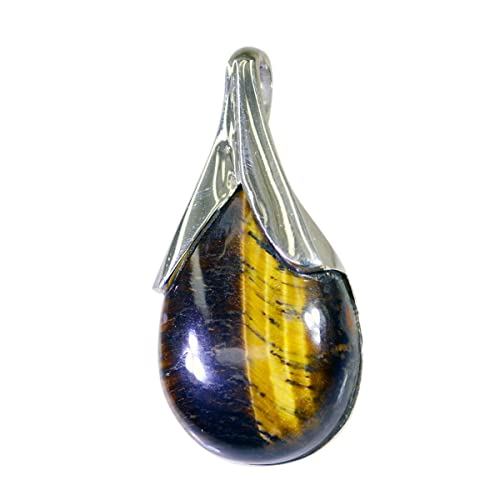Pendentif oeil de tigre d'exception en argent 925 et serti lunette