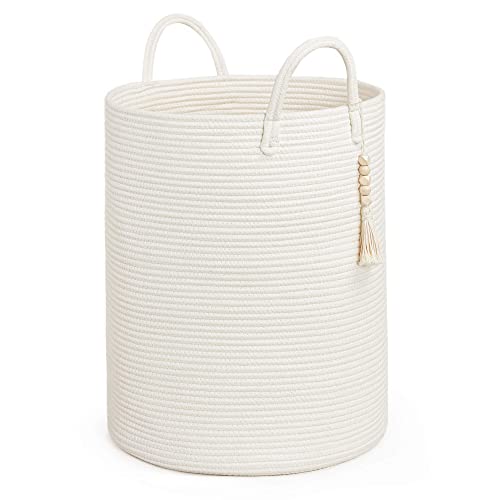 Goodpick White Laundry Basket with Handles, Tall Woven Laundry Hamper