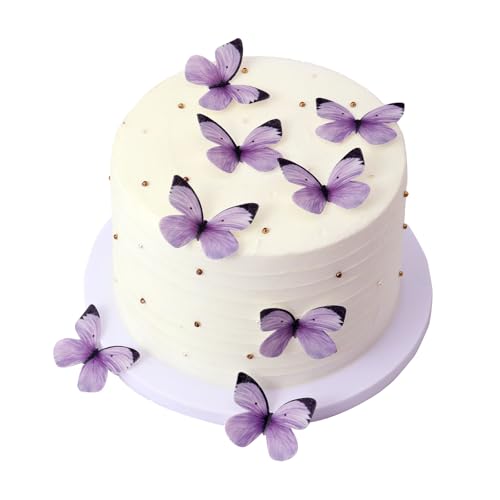 50PCS Edible Butterflies Cake Decorations-Small Pastel Purple Butterfly Cake and Cupcake Toppers Wafer Paper butterfly Decor for Wedding Baby shower Birthday Cake Topper