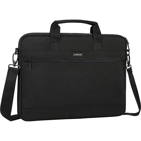LANDICI 360° Protective Laptop Bag Case 14-15 Inch with Shoulder Strap & Handle, Waterproof Computer Sleeve Cover for MacBook Air/Pro 15, Chromebook 14, Slim Briefcase for Men Women, Black Cover