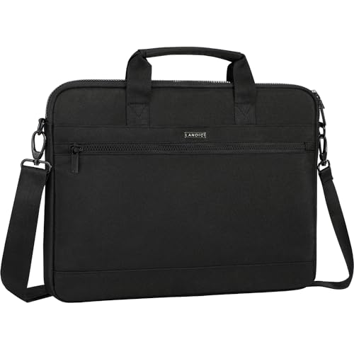 LANDICI 360° Protective Laptop Shoulder Bag 14-15 Inch, Laptop Case Sleeve for MacBook Air/Pro 15, Surface Laptop 5/4, Chromebook 14, Dell XPS 15, Waterproof Computer Bag Slim Briefcase, Black