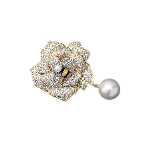 Broche fleur pour femme avec perle et diamant accessoire vêtement chic