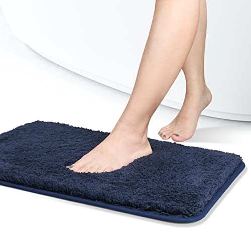 NAKIHOUSE Tapis de bain antidérapant en microfibre à poils longs, 40 x 60 cm, lavable en machine, pour baignoire, douche et salle de bain (bleu marine) Cover