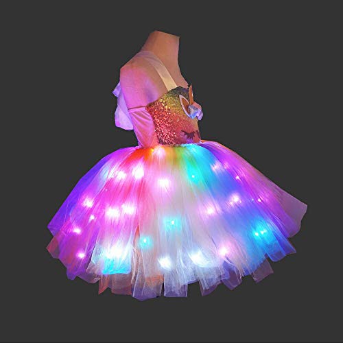Bddedd Unicorn Light Up Costumes Sequin Unicorn Dress Princess Tutu Dress Birthday Party Outfit Halloween Cosplay (8~9Years, Sequin Rainbow) #TOP3
