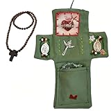 Santuario de Bolsillo con Cruz de Plata incluida, con Cruz en su Interior, un compañero Sagrado de la fe, Regalo Cristiano, minisantuario de Bolsillo con Cruz y Cadena para oración (#Green)