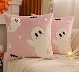 Tosleo Halloween Kissenbezug 45 x 45 cm 2er Set Rosa Geist Weich Dekorative Kissenbezüge aus Samt Kissenhülle Herbst Dekoration Zierkissenbezüge für Home Sofa Garten Schlafzimmer Zuhause