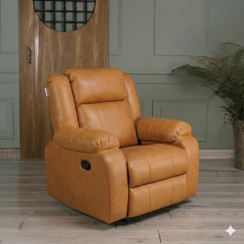 Image of Solis Royale 1 Seater Recliner Sofa Chair | Manual Recliner Lounge Sofa Chairs for Relaxing | Comfortable Cushioned | Living Room Bedroom Home, Office (Classy Calm - Tan, Classy Calm - Leatherette)