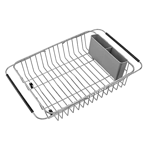 Ipegtop Expandable Dish Drying Rack With Grey Cutlery Utensil Holder, Kitchen In Sink, On Counter, Heavy Duty Cabinet Storage Shelf Rack #TOP1