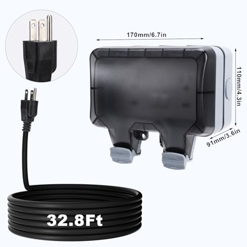 Outdoor Power Outlet with 32.8Ft Extension Cord,NEMA 5-15R, IP66 Weatherproof Outdoor Outlet Box Lockable Cover and LED Indicator for Gardens Yards Swimming Pool by ZEMBSOYA - Image 5