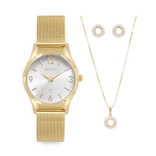 Relógio Condor - Kit Feminino Dia A Dia Dourado -