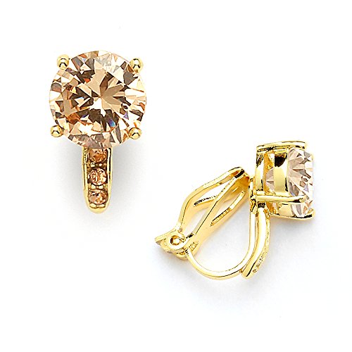Mariell Champagne Gold Clip-On Cz Crystal Stud Earrings, 2 Carat, For Weddings, Brides, Birthday Gift #TOP4