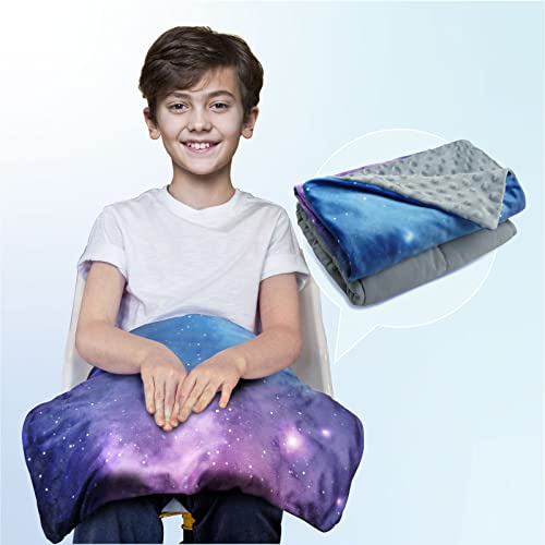 Solfres Small Weighted Lap Pad Blanket Throw For Kids Boys Teens 20In X 23In 5 Lbs - Sleep Therapy Plush Travel Size With Glass Beads, Galaxy Space Stars #TOP2