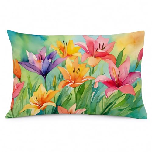 Caroline's Treasures DAC1586PILLOWCASE Lilies in Watercolor Fabric Standard Pillowcase Lightweight Super Soft Easy Care Decorative Artwork Pillowcase, Standard
