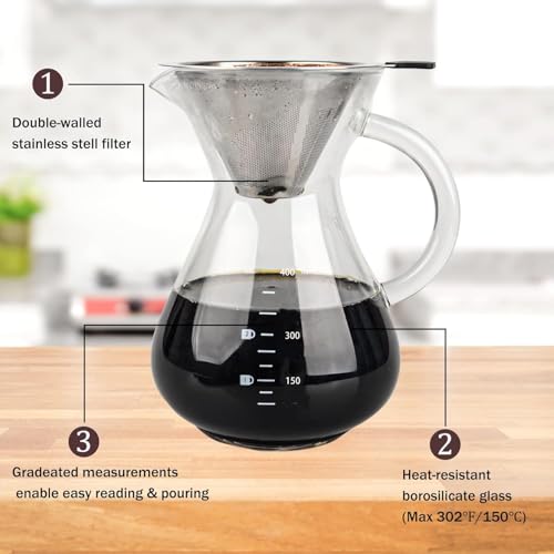 T-mark Pour Over Coffee Maker 400ml/14oz BPA-Free Glass Coffee Carafe by T-mark - Used condition - Image 3