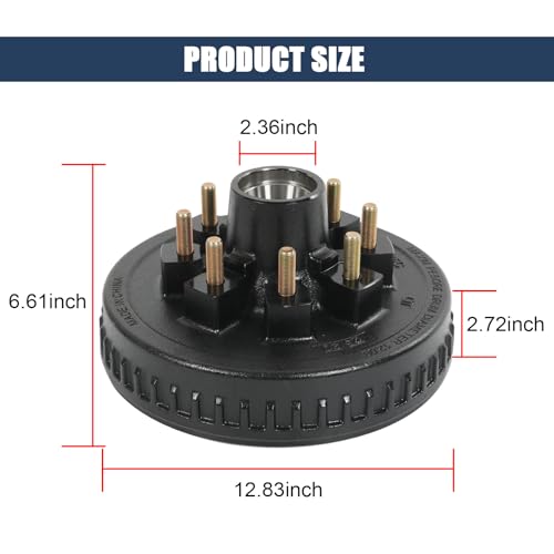 RALZAOTO 12" X 2" Trailer Brake Drum Kit 8 on 6.5" B.C. for 7000lbs Axles, 25580/14125A Trailer Brake Hub Drum Assembly with 9/16" Studs- 22050k 008-219-04 by RALZAOTO - Image 7
