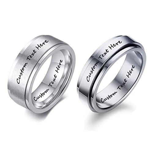 Zkxxj Personalized Name Couple Rings Set For Him Her,Custom Matching Promise Rings For Couples Stainless Steel Spinner Band Fidget Ring Anxiety Ring Engagement Wedding Band With Gift Card #TOP4