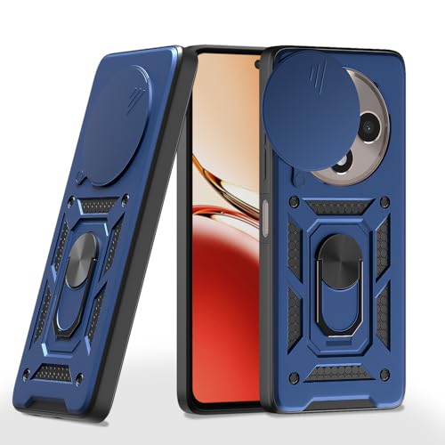Image of Pikkme D10 Tough Armor Bumper Case | 360 Protection Case | Sliding Camera Shield Cover & Ring Holder Stand Back Cover for Oppo Reno 12 F 5G (Blue)
