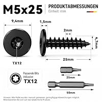 Dayalo 100 Stück Holzschrauben Torx M5 x 25 mm Schwarze für Möbelbeschläge | Flachkopfschrauben Holz, Edelstahl A2 V2A, Selbstschneidende Torx Schrauben, Vollgewinde, mit 2 Stk Bit für Holz & Möbelbau – Ansicht 2