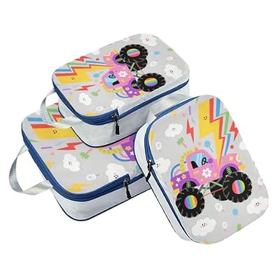 Stackable 3 Set Travel Packing Cubes For Suitcases 100% Polyester Travel Space Saver Bags, Cartoon Car Cute (3 Set)