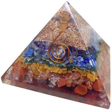 Spiritual Elementz Reiki Charged Chakra Healing 7 Chakra Orgone Pyramid (3 Inch) with Clear Crystal Gemstone Copper Metal (Seven Layers of Aura)