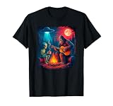 Alien and Bigfoot Campfire Moon UFO Adventure Hiking Cryptid T-Shirt