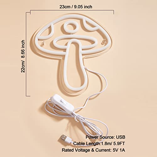 Image of LED Neon Mushroom Cute Neon Sign, USB Powered Neon Signs Night Light, 3D Wall Art & Game room Bedroom Living Room Decor lamp Holiday Gift for Children Kids Girl
