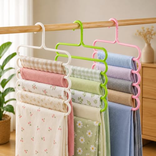 Image of Urban Luxy 5 Layer Pants Clothes Hanger Wardrobe Storage Organiser Rack, 32l x 1b x 33h cm (Assorted Colour) (5)