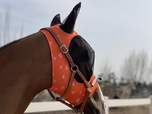 TGW Riding Super Fit Pferdefliegenmaske Pferde Fliegenmaske Horse Fly Mask (L, Orange Heart)