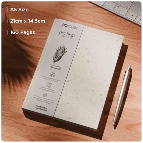 Image of eo A5 Hardbound Diary Notebook, 160 Ruled Pages 80 GSM | Corn Husk Cover with Recycled Paper | Aesthetic Journal Diary for Women & Men | Daily Planner, Notes, Office