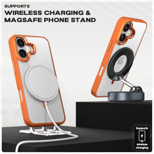 Image of Pikkme Back Cover for iPhone 16 | Shockproof | Mag-Safe Compatible | Hard Transparent Back | Premium Raised Camera Protection | Bumper Case (Orange Mag-Safe)