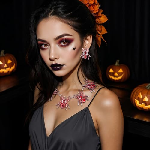 EVER FAITH Österreichischen Kristall Halloween Cool 5 Spinne Insekt Halskette Ohrringe Set