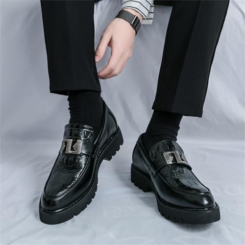 Image of Mens Loafers - Crocodile Texture Faux Leather Driving Shoes, Slip On Penny Moccasins for Business & Casual