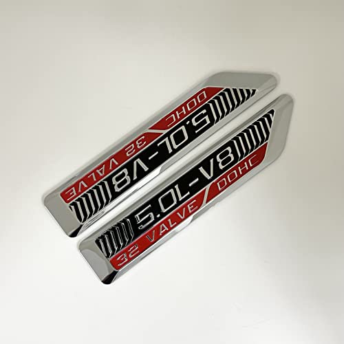 5.0L-V8 32 Valve DOHC Premium Custom Emblem S550 Coyote Platform Soler Performance Badge (Chrome - Red) Compatible with/Replacement for Ford Mustang GT and More