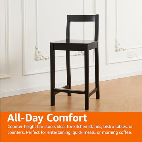 Image of Amazon Basics Wooden Counter Height Bar Stool with Backrest for Kitchen Island, Home Bar, 24 inch, Black, 1 Unit