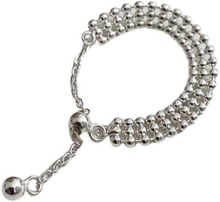 Cute Beaded Ball Adjustable Ring 925 Sterling Silver Layered Bead Balls Chain Link Tassel Dangling Rings Promise Eternity Wedding Wrap Finger Bands Minimalist Jewelry Gifts for Women Girls