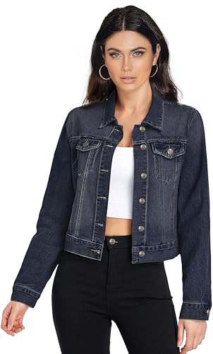 Hybrid & Company Women's Long Sleeve Denim Jackets Basic Button Down Jean Jacket with Pockets JK175592 DARK WASH S
