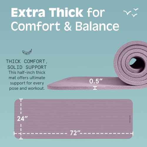 Image of Retrospec Solana Yoga Mat Thick 1 /2in Non-Slip Workout Mat with Nylon Strap - 72x24in Exercise Mat for Pilates, Stretching & Fitness - BPA Free, Easy Clean
