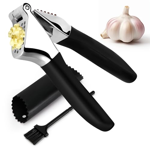 Alitree Prensa Ajos, Prensa de ajos profesional apta para el lavavajillas con pelador de ajos de silicona, Picador de Ajo Fácil de Usar y Limpiar, Prensador de Ajos Resistente y Duradero
