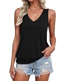 WNEEDU Damen Tank Tops Sommer V-Ausschnitt Schwarz Blusentop Ärmellos Oberteile Basic Casual Shirt Leicht und Luftig Vest Bluse M