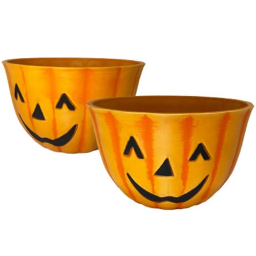 Urban Gardener Jack-O-Lantern Fiber Clay Pots, 10" Dia. Each, Pack of 2