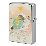 Custodia in metallo per accendino, riutilizzabile, con chiusura a flip, doppio lato, antivento e impermeabile, tasca portatile con astronauta che tiene la terra, per papà, fidanzato, marito