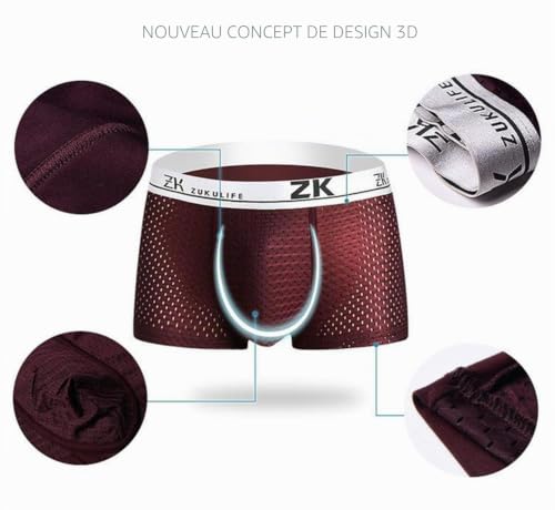 ZUKULIFE Underwear Hommes Mesh Respirant Surface Glacée Soie Boxers Trunk (S (Taille:76-84 cm/30-32 in), Lot de 4(Noir + Bleu + Marron + Gris)) – vue 4