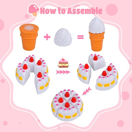 Kinderküche Dessert Set Spielzeug Küchenzubehör Lebensmittel mit Dessertplatte, Lernspielzeug Teeparty Geschenk für Kinder ab 3 Jahren