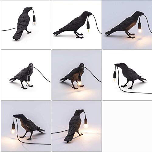 Yunaiyi Eight Styles Of Two-Color Crow Wall Lamp Table Lamp, Modern Novelty Art Resin Waterproof Statue Light Figurine Light For Bedroom Garden Yard Decoration (H- Black Table Lamp) #TOP5