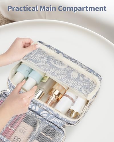 Image of Hanging Travel Toiletry Bag Cosmetic Make up Organizer for Women and Girls Waterproof (Blue Leaf)