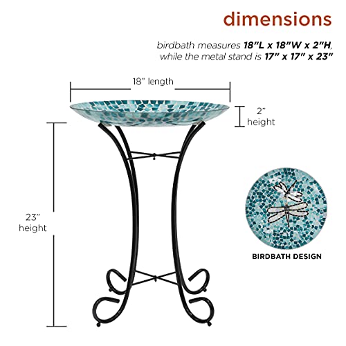 Alpine Corporation Hmd196A Alpine 18" Dragonfly Duo Mosaic Glass Metal Stand Birdbath, Multicolor #TOP2